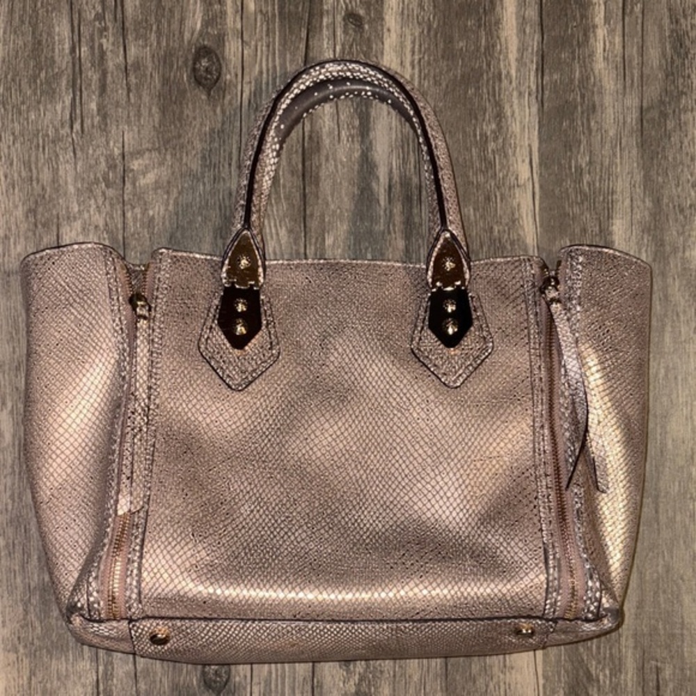 Henri Bendel gold snakeskin handbag